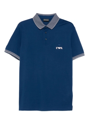 Emporio Armani eagle-logo striped-collar polo shirt - Blue