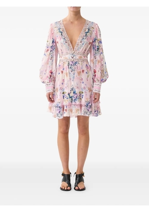 Camilla button frill floral midi dress - Pink