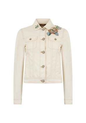 Moorer flower-embellishment denim jacket - Neutrals