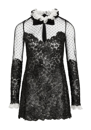 Giambattista Valli embroidered ruffled-collar dress - Black