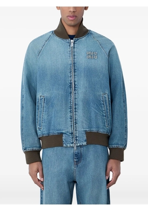 Miu Miu rib trims logo denim jacket - Blue