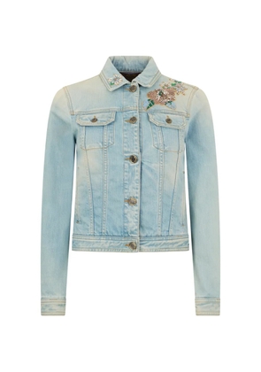 Moorer floral-embroidered denim jacket - Blue