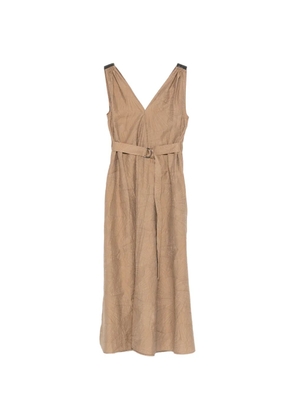 Brunello Cucinelli V-neck belted midi dress - Brown