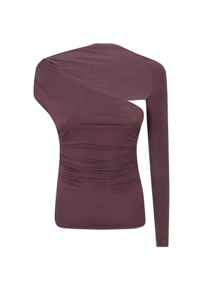 Elisabetta Franchi draped asymmetric-sleeve top - Brown