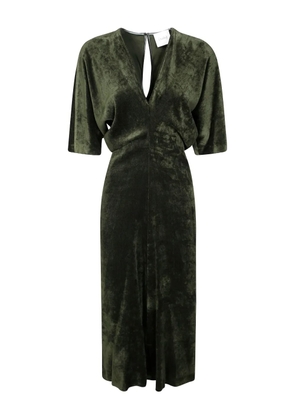 Nude V-neck velvet midi dress - Green
