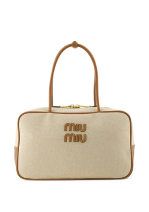 Miu Miu logo-embroidered zip tote bag - Neutrals