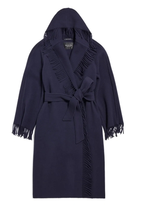 Balenciaga fringed-edge wool coat - Blue