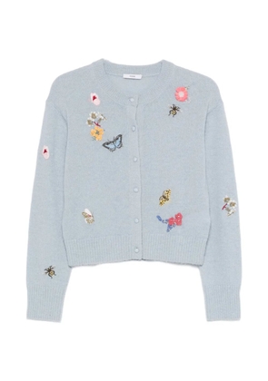 ERDEM floral-embellished crew-neck cardigan - Blue