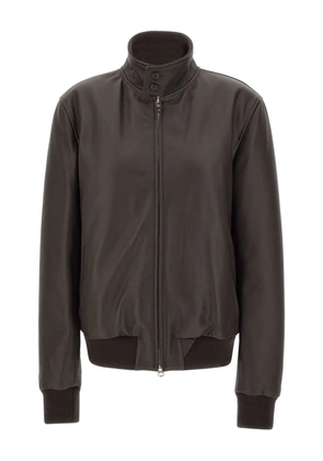 Stewart ribbed-trim leather jacket - Brown