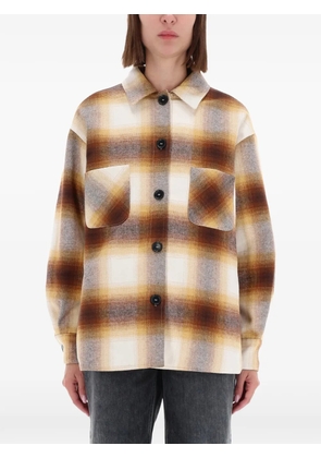 AMISH plaid-pattern pocket overshirt - Brown