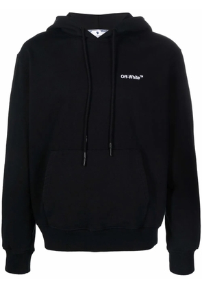 Off-White logo-embroidered cotton hoodie - Black