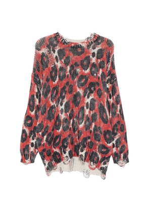 R13 distressed-trim leopard-print sweater - Red