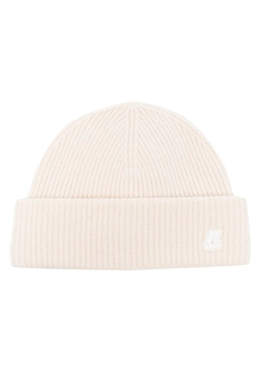 K-Way logo-patch wool beanie - Neutrals
