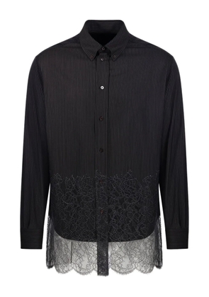 FENDI striped lace-detailing shirt - Brown