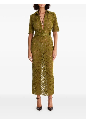 MOOS STUDIO Tropical Sinner lace belted midi dress - Green