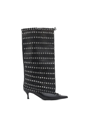 ALL IN 60mm leather grommets-embellished boots - Black