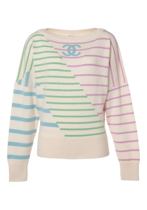 CHANEL Pre-Owned 2020 striped CC sweater - Neutrals