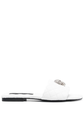 Philipp Plein crystal-skull matelassé slides - White