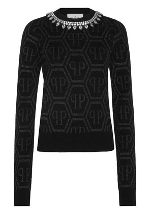 Philipp Plein monogram crystal-embellished jumper - Black