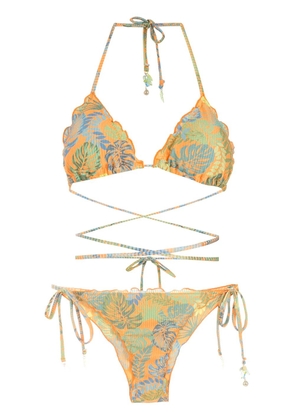 Amir Slama palm leaf print triangle bikini - Orange