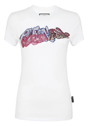 Philipp Plein crystal-embellished graffiti-logo T-shirt - White