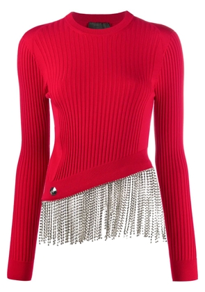 Philipp Plein crystal-hem ribbed top - Red
