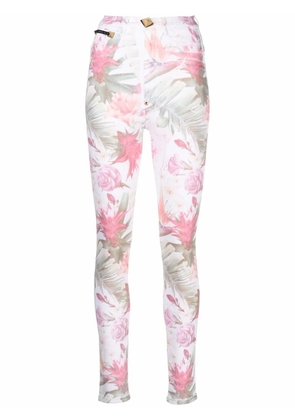 Philipp Plein floral-print skinny jeans - White