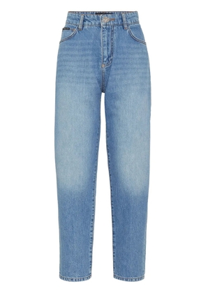 Philipp Plein logo-appliqué high-rise tapered jeans - Blue