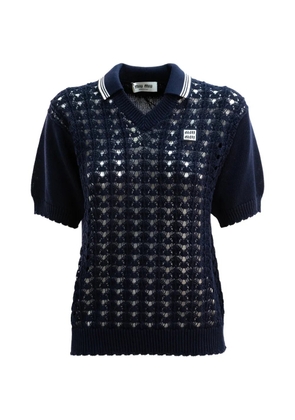 Miu Miu openwork V-neck T-shirt - Blue
