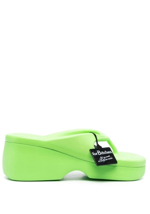 forBitches embossed toe-strap slides - Green