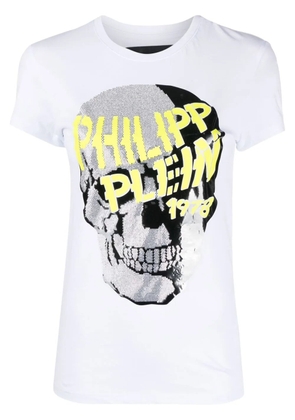 Philipp Plein skull-strass v-neck T-shirt - White