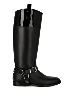 Philipp Plein buckled leather knee-high boots - Black