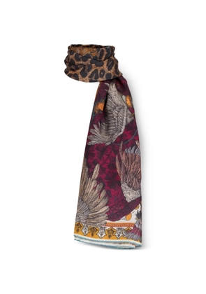 Sabina Savage leopard-pattern bird-print scarf - Red