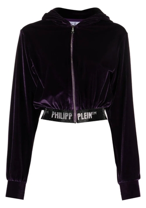 Philipp Plein logo-embellishment velour hoodie - Purple