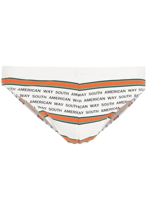 Amir Slama striped slogan-print swimming trunks - White