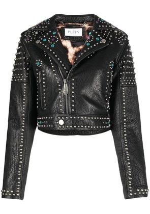 Philipp Plein studded leather biker jacket - Black