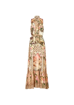Camilla Watercolour Wonderland neck-tie elasticated-waist maxi dress - Neutrals