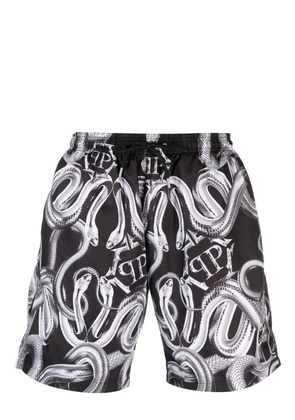 Philipp Plein Snake logo-print swim shorts - Black