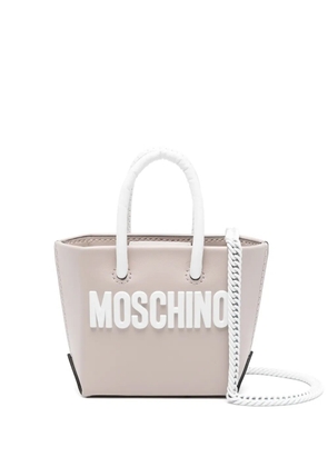 Moschino logo-lettering leather mini bag - Neutrals