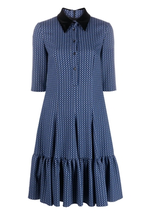 Talbot Runhof patterned-jacquard ruffle mini dress - Blue