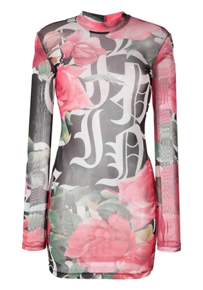 Philipp Plein logo-print semi-sheer mini dress - Black