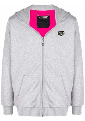 Philipp Plein logo-patch zip-up hoodie - Grey