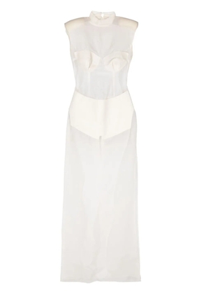 MITILIANE COUTURE leather-panelled silk maxi dress - Neutrals