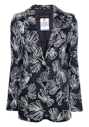 Talbot Runhof floral-embroidered linen blazer - Blue
