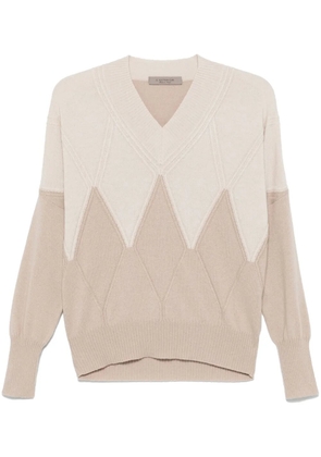 D.Exterior argyle-check sweater - Neutrals