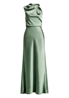Amsale satin draped-neck maxi dress - Green