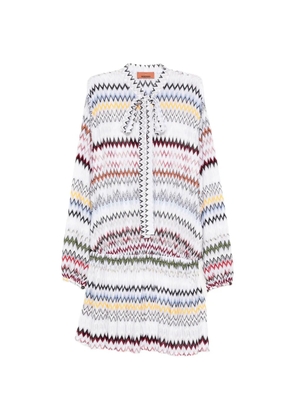 Missoni zigzag-pattern tie-neck mini dress - White