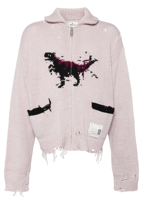 Maison MIHARA YASUHIRO Dinosaur-intarsia distressed cardigan - Pink
