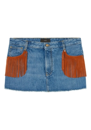 Alanui fringed-detail mini denim skirt - Blue