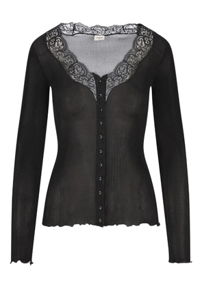 Saint Laurent lace-trim ribbed cardigan - Black